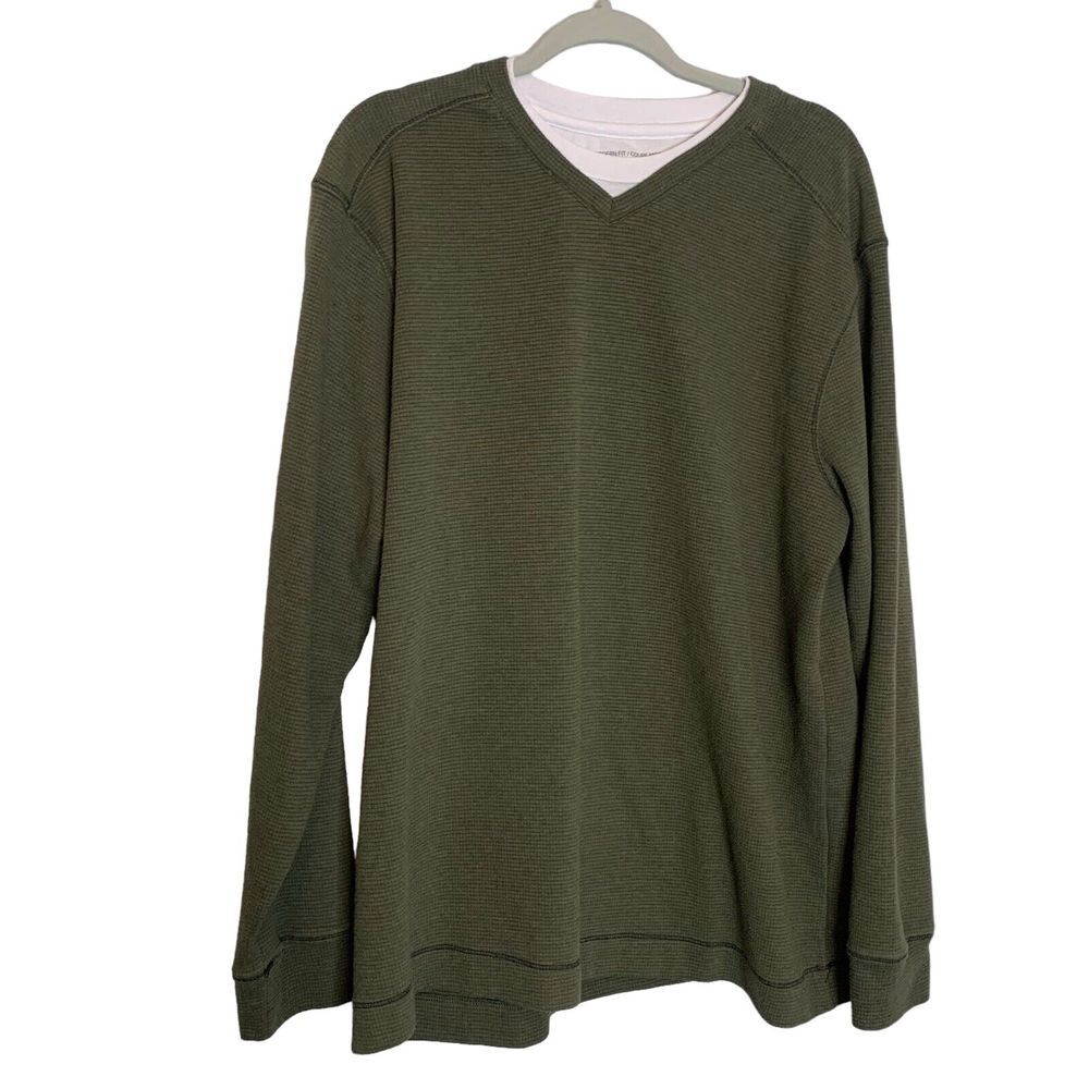 Denver Hayes Shirt Mens 2XL / 2TG Green Waffle‎ Knit Long Sleeve